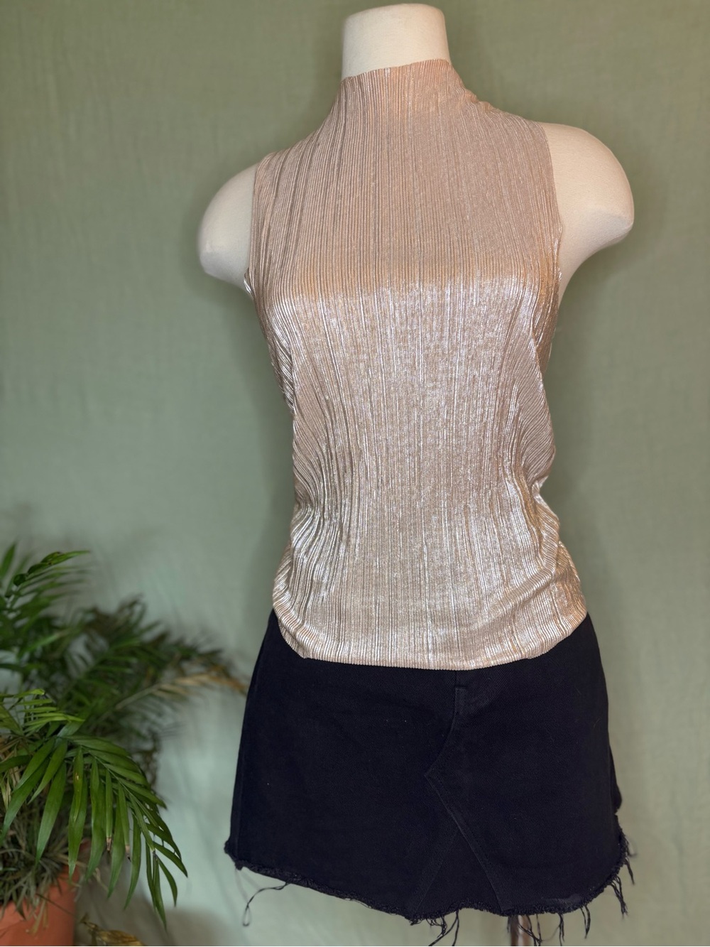 Anthropologie Sleeveless High-Neck Champagne Shimmer Top